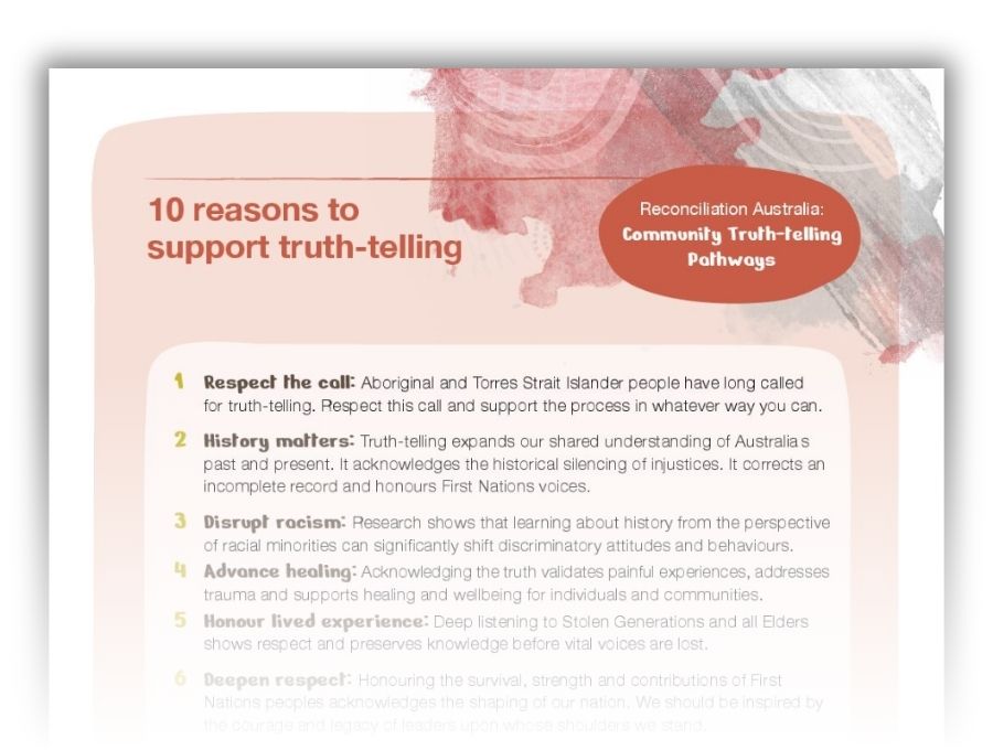 The top half of a document titled '10 reasons to support truth-telling'