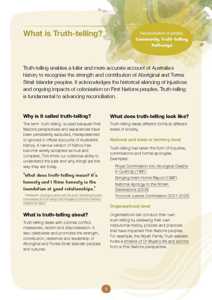 Screenshot of a document titled 'What is Truth-telling'