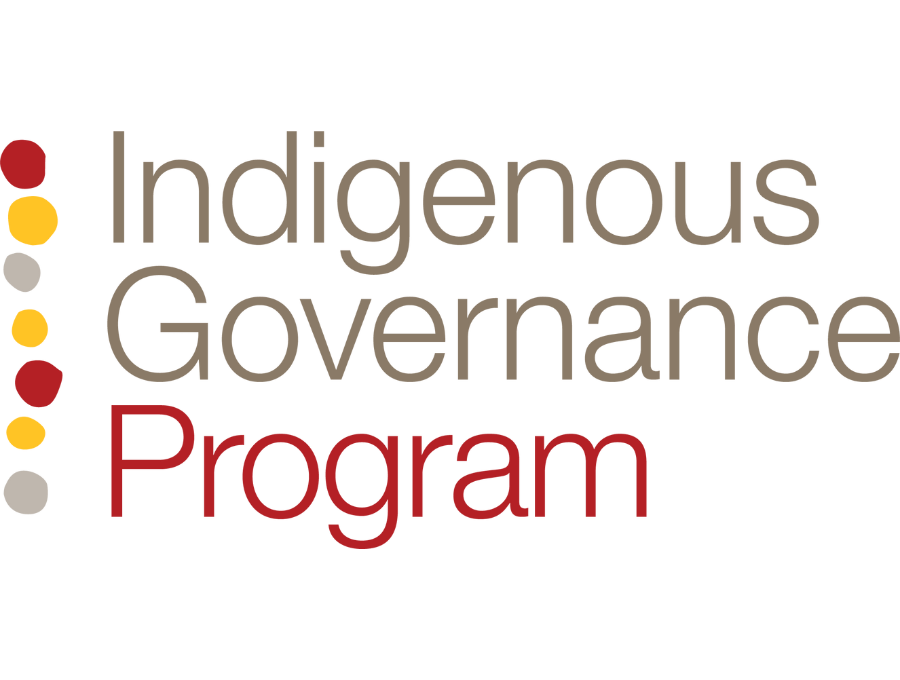 The Indigenous Governance Program logo - the words, with a left-margin formed of circles of red, golden-ochre yellow and light grey.